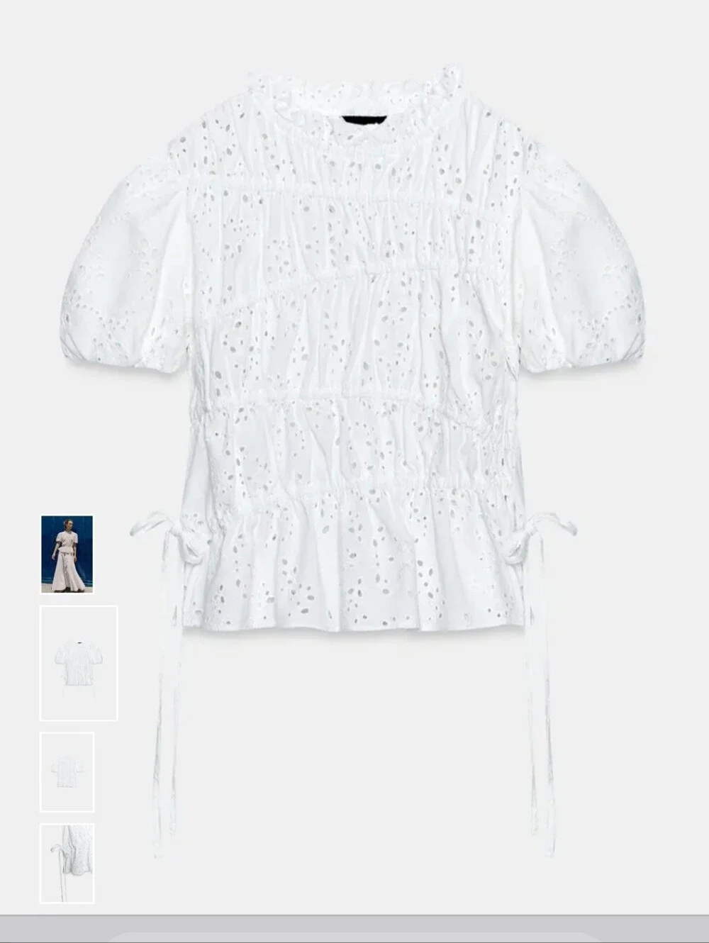 Zara White Eyelet Ruffled Peplum Blouse